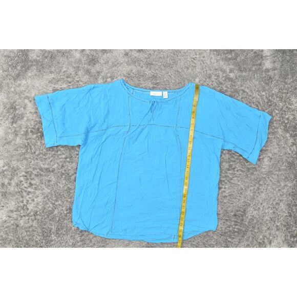 Chico's Blue Blouse Size 3 Rayon Women's Crew Neck Short Sleeve Solid - Picture 6 of 6